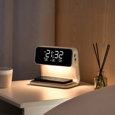 3 In 1 Bedside Lamp / LCD Screen Alarm Clock  Wireless Phone Charger - Home and Galaxy