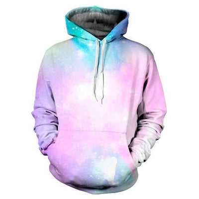 Pink and Blue Drawstring Hooded Sweatshirt with Front Pocket - Home and Galaxy