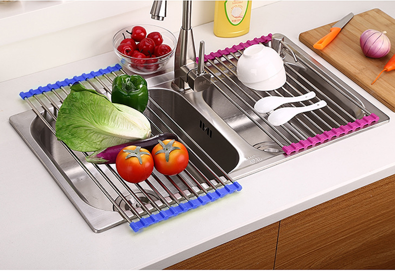 Folding Kitchen Drain Sink Rack Stainless Steel - Home and Galaxy