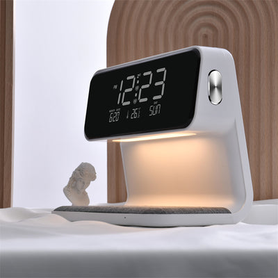 3 In 1 Bedside Lamp / LCD Screen Alarm Clock  Wireless Phone Charger - Home and Galaxy