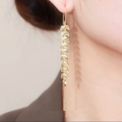 Gold Plated Fashion Design Wheat Hanging Earrings - Home and Galaxy