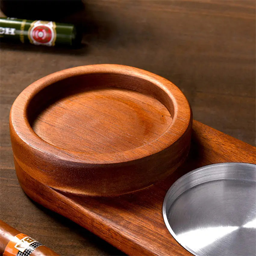 Cigar Ashtray Solid Wood Luxury Cigar Accessories Ash Tray with Whisky Glass Holder Home Decoration Cool Gadget For Men - Home and Galaxy