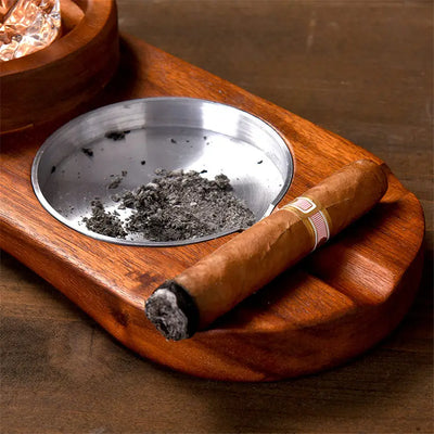 Cigar Ashtray Solid Wood Luxury Cigar Accessories Ash Tray with Whisky Glass Holder Home Decoration Cool Gadget For Men - Home and Galaxy