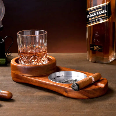 Cigar Ashtray Solid Wood Luxury Cigar Accessories Ash Tray with Whisky Glass Holder Home Decoration Cool Gadget For Men - Home and Galaxy