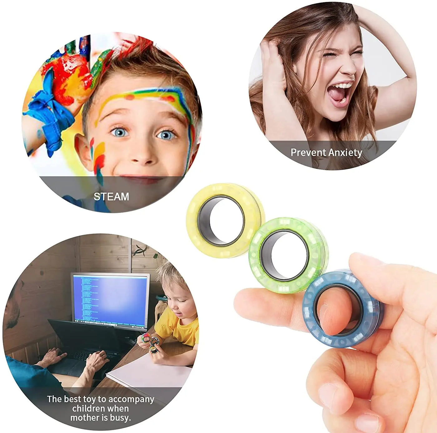 3pcs Finger Magnetic Rings Colorful Fidget Toy Set - Home and Galaxy