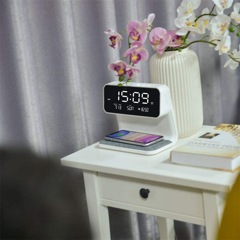 3 In 1 Bedside Lamp / LCD Screen Alarm Clock  Wireless Phone Charger - Home and Galaxy