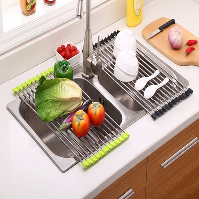 Folding Kitchen Drain Sink Rack Stainless Steel - Home and Galaxy